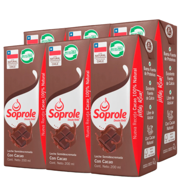 Pack 6 leche soprole de 200mL Chocolate